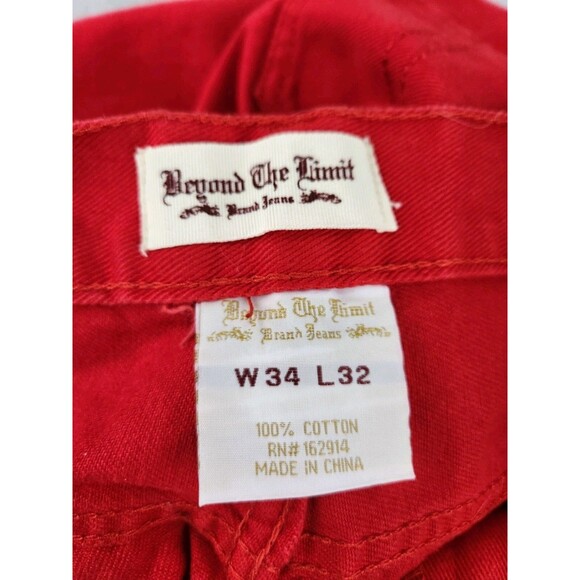 Beyond The Limit Red Denim Jeans Pants Mens 32x29 Bright Colored‎ Straight Leg - Picture 10 of 12